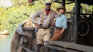 Dwayne Johnson and Emily Blunt as Frank Wolff and Lily Houghton in Jungle Cruise