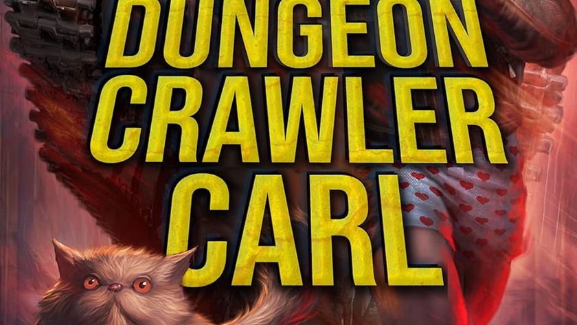 Title text and Princess Donut on the cover of Dungeon Crawler Carl Book 1