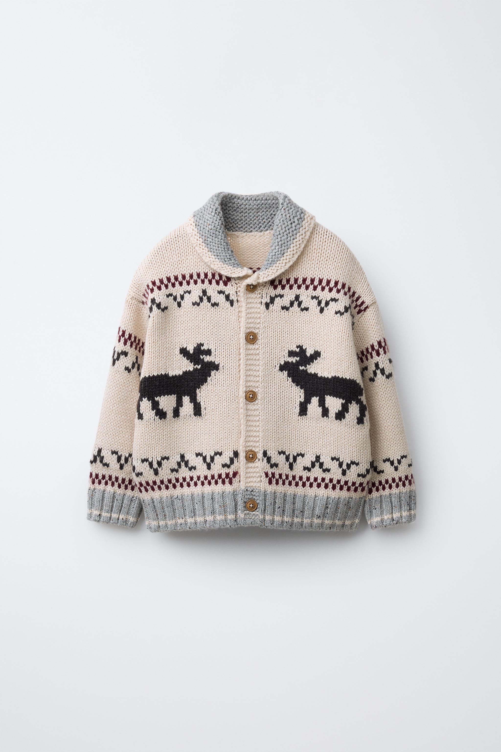 Reindeer Knit Cardigan With Wool