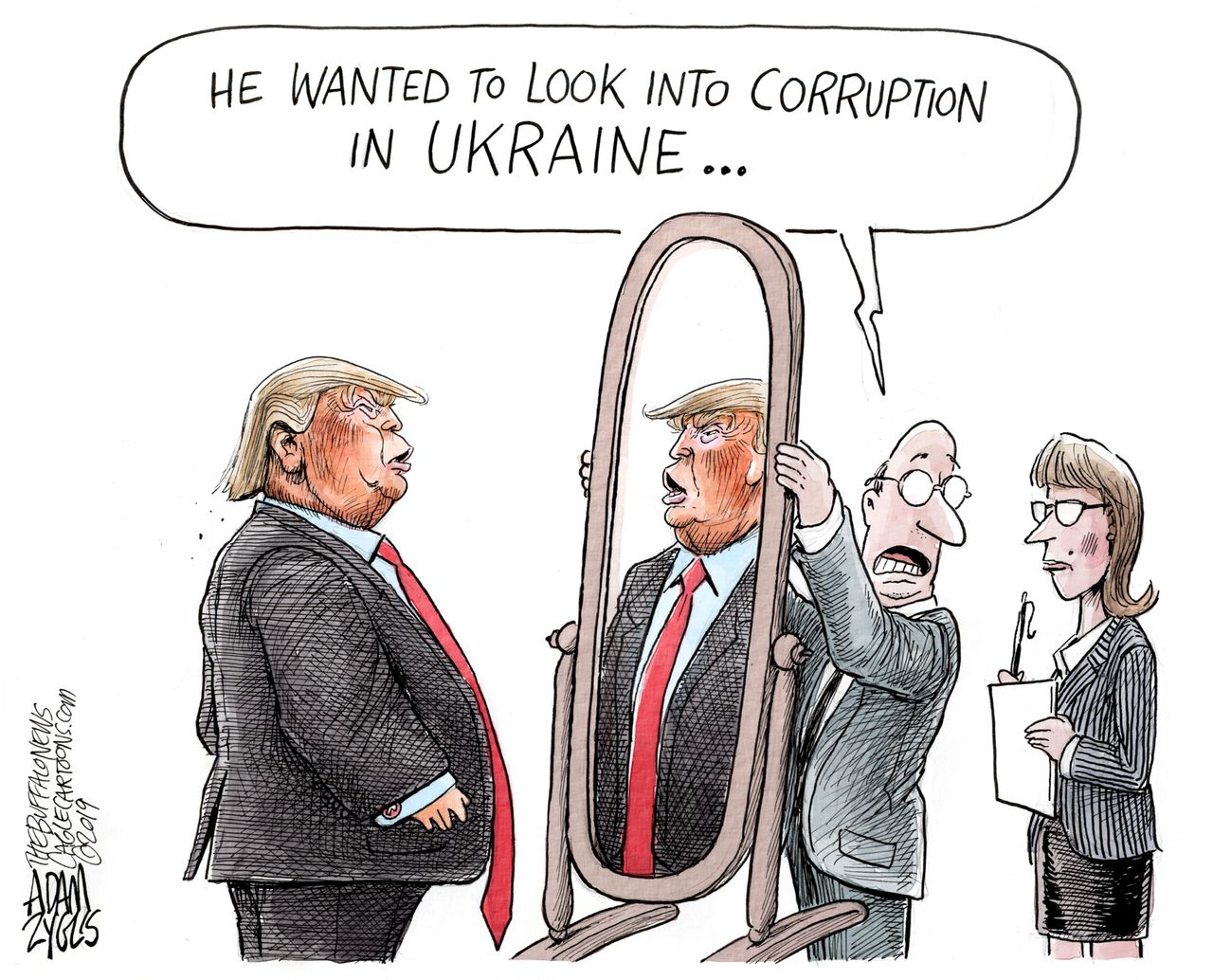 Political Cartoon U.S. Trump Look Into Ukraine Corruption Mirror