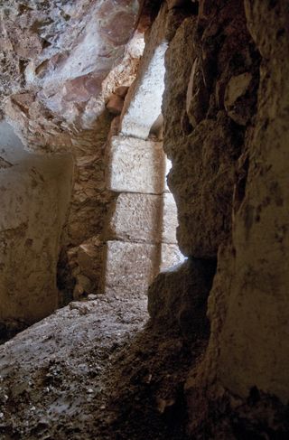 The door of the ritual bath house, as seen from inside of the cave.