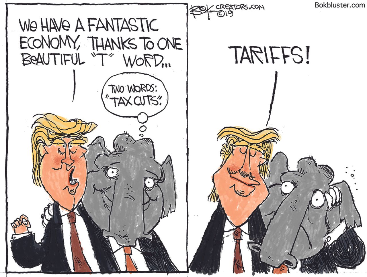 Political Cartoon U.S. Tariffs Trump tax cuts democrats GOP