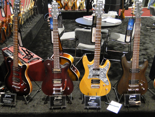 A quartet of Framus solid-body guitars