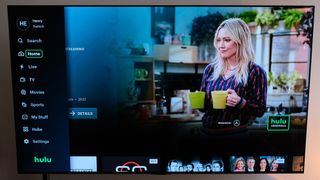 The Hulu homescreen, with the side navigation menu open