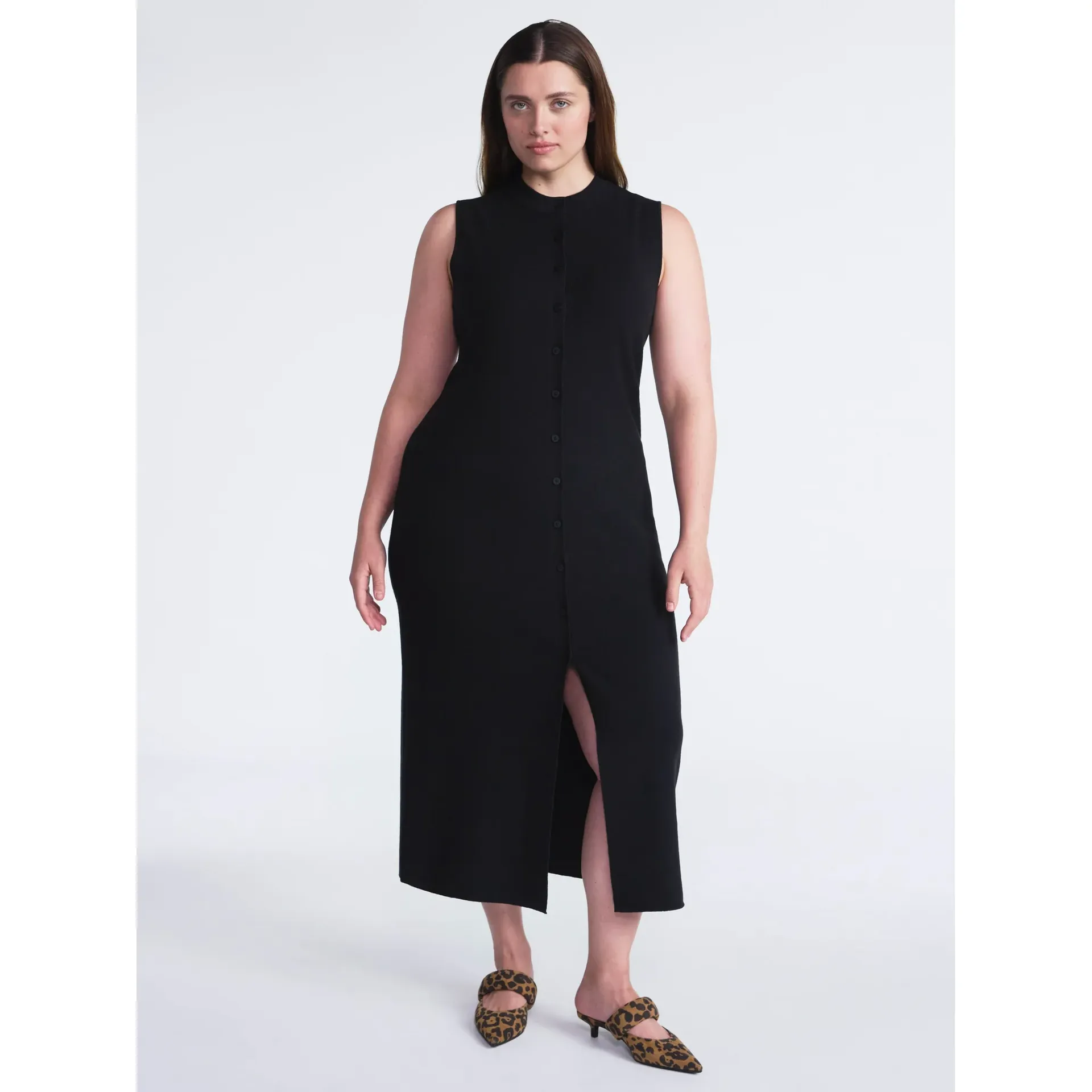 Scoop, Scoop Women's and Women’s Plus Button Front Midi Sweater Dress, Sizes Xs-4x