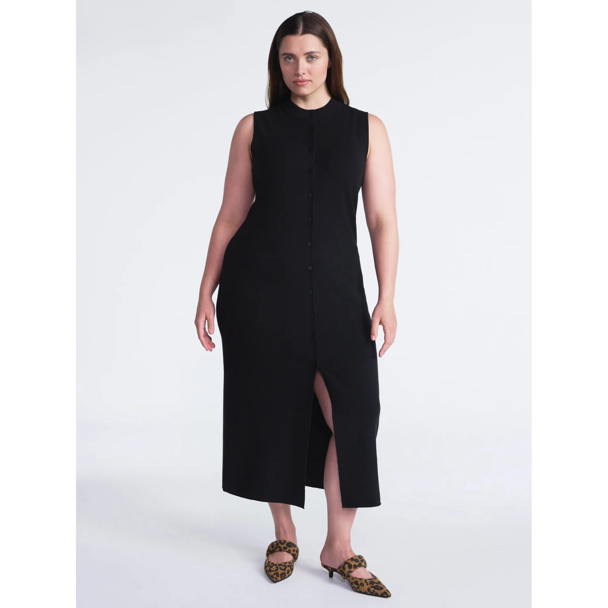 Scoop, Scoop Women's and Women’s Plus Button Front Midi Sweater Dress, Sizes Xs-4x