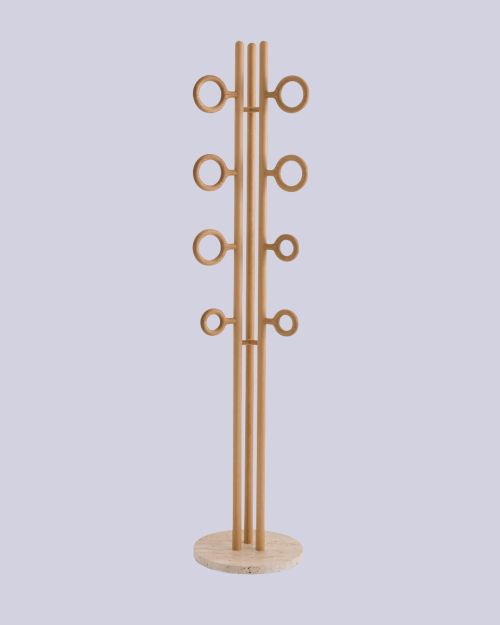 Nayati Oak and Travertine Coat Rack With Rings