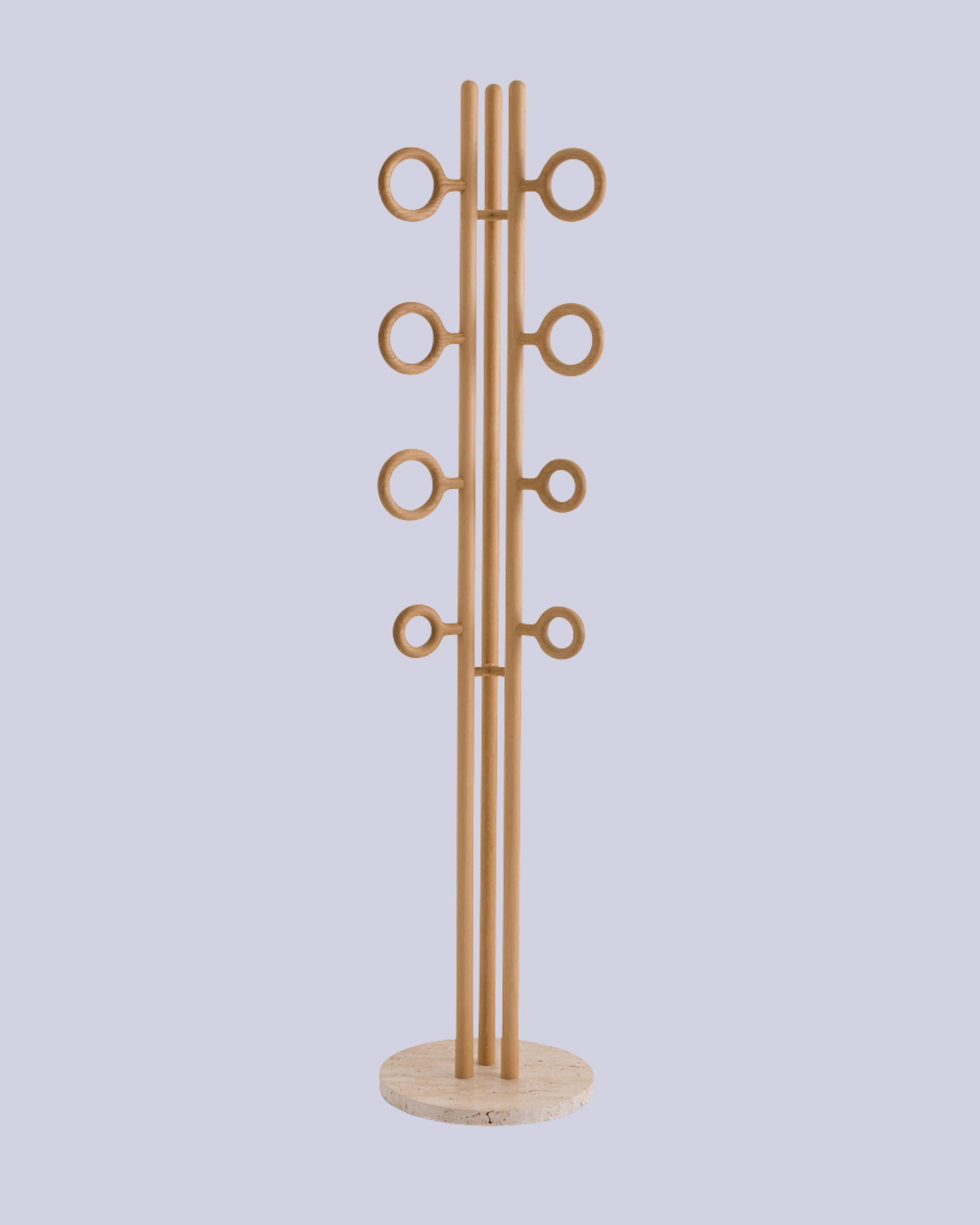 Nayati Oak and Travertine Coat Rack With Rings