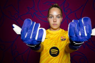 Ellie Roebuck of FC Barcelona poses for a portrait during the FC Barcelona Portraits Session nat Estadi Johan Cruyff on September 25, 2024 in Barcelona, Spain.