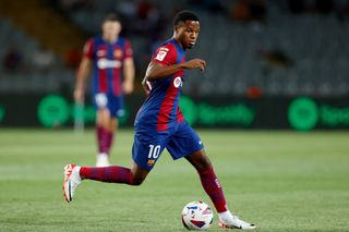 Tottenham Hotspur Ansu Fati of FC Barcelona during the LaLiga EA Sports match between FC Barcelona v Cadiz FC at the Lluis Companys Olympic Stadium on August 20, 2023 in Barcelona Spain (Photo by David S.Bustamante/Soccrates/Getty Images)