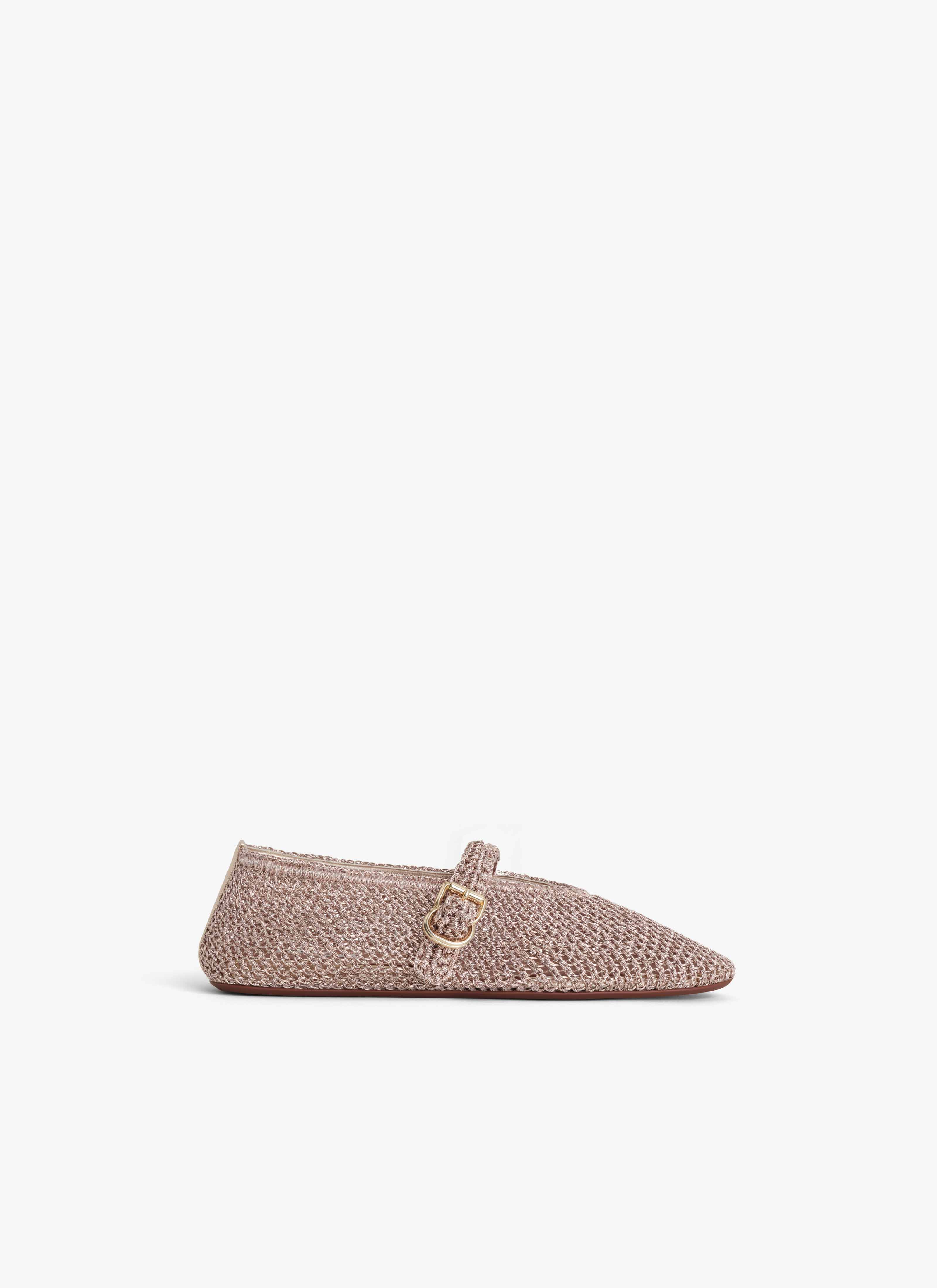 Gold Ballet Flats in Knitted Lurex