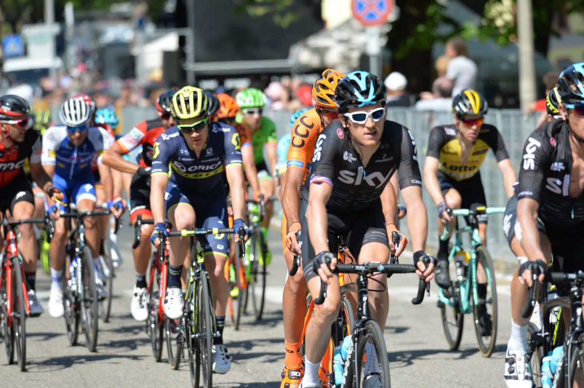 Geraint Thomas (Team Sky) crosses the line on stage 11