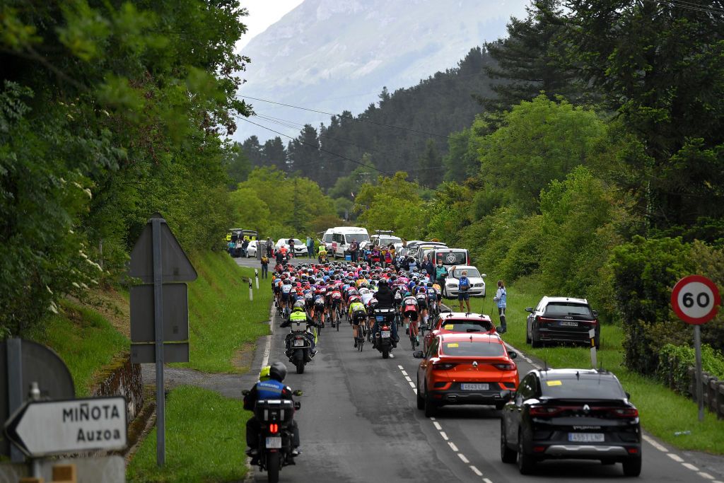 DURANGO SPAIN MAY 18 The peloton passing through landscape during the 20th DurangoDurango Emakumeen Saria 2021 a 1157km stage from Durango to Durango scduranguesa DurangoDurango2021 on May 18 2021 in Durango Spain Photo by Luc ClaessenGetty Images