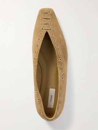 Lace-Up Eyelet-Embellished Suede Ballet Flats