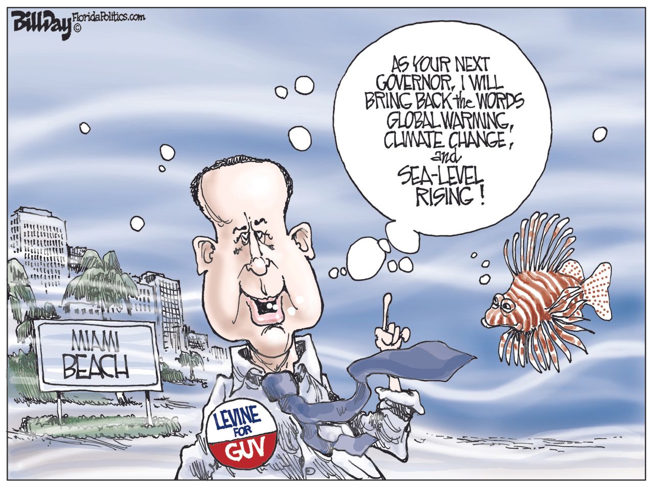 Political cartoon U.S. Philip Levine Miami beach climate change