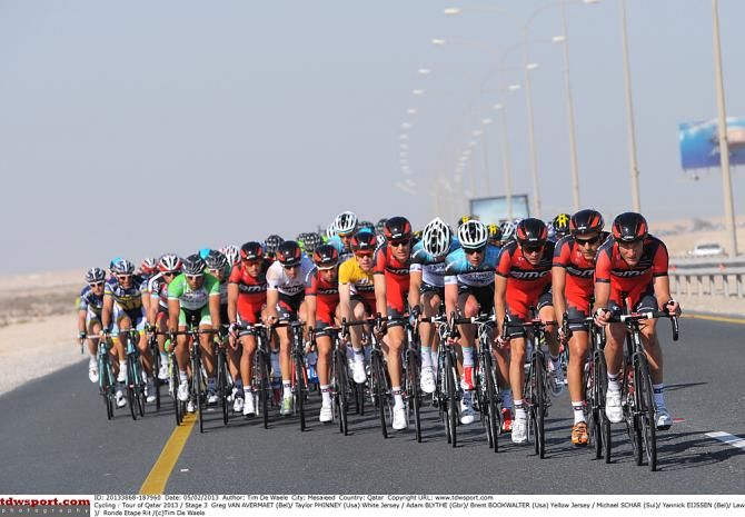 Brent Bookwalter protected by the BMC team in the 2013 Tour of Qatar