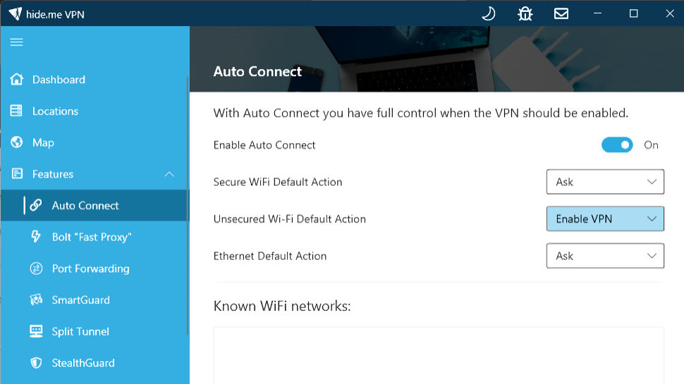 Hideme.Free auto-connect settings