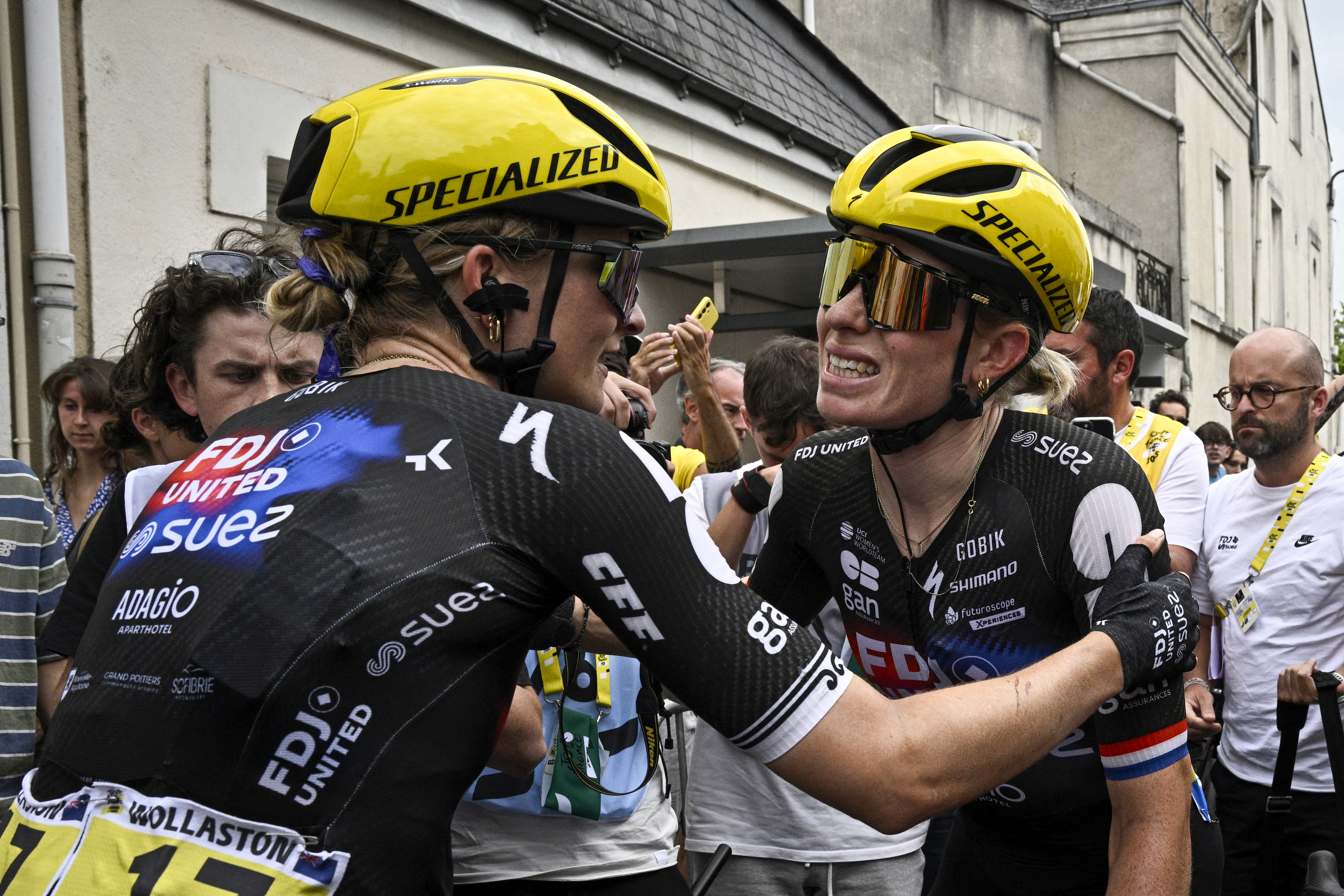 Demi Vollering after crashing at the Tour de France Femmes