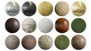 A shot of various free textures on 3D spheres on a white background