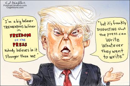 Political cartoon U.S. Trump press freedom censorship