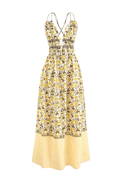 J.Crew, Cotton Voile Plunge Maxi Dress in Daffodil Daze Block Print (Was $148) 