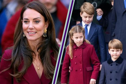 Kate Middleton split layout with Prince George, Princess Charlotte, Prince Louis