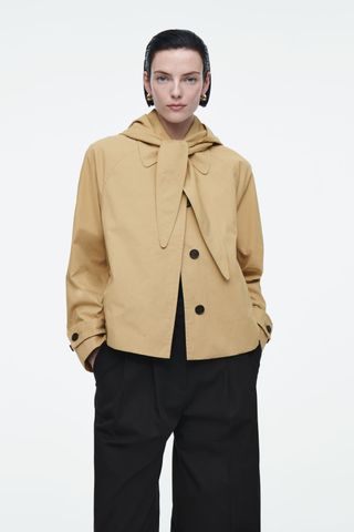 Detachable-Hood Short Trench Coat