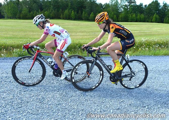 Joelle Numainville flats in the gravel with 6 km to go