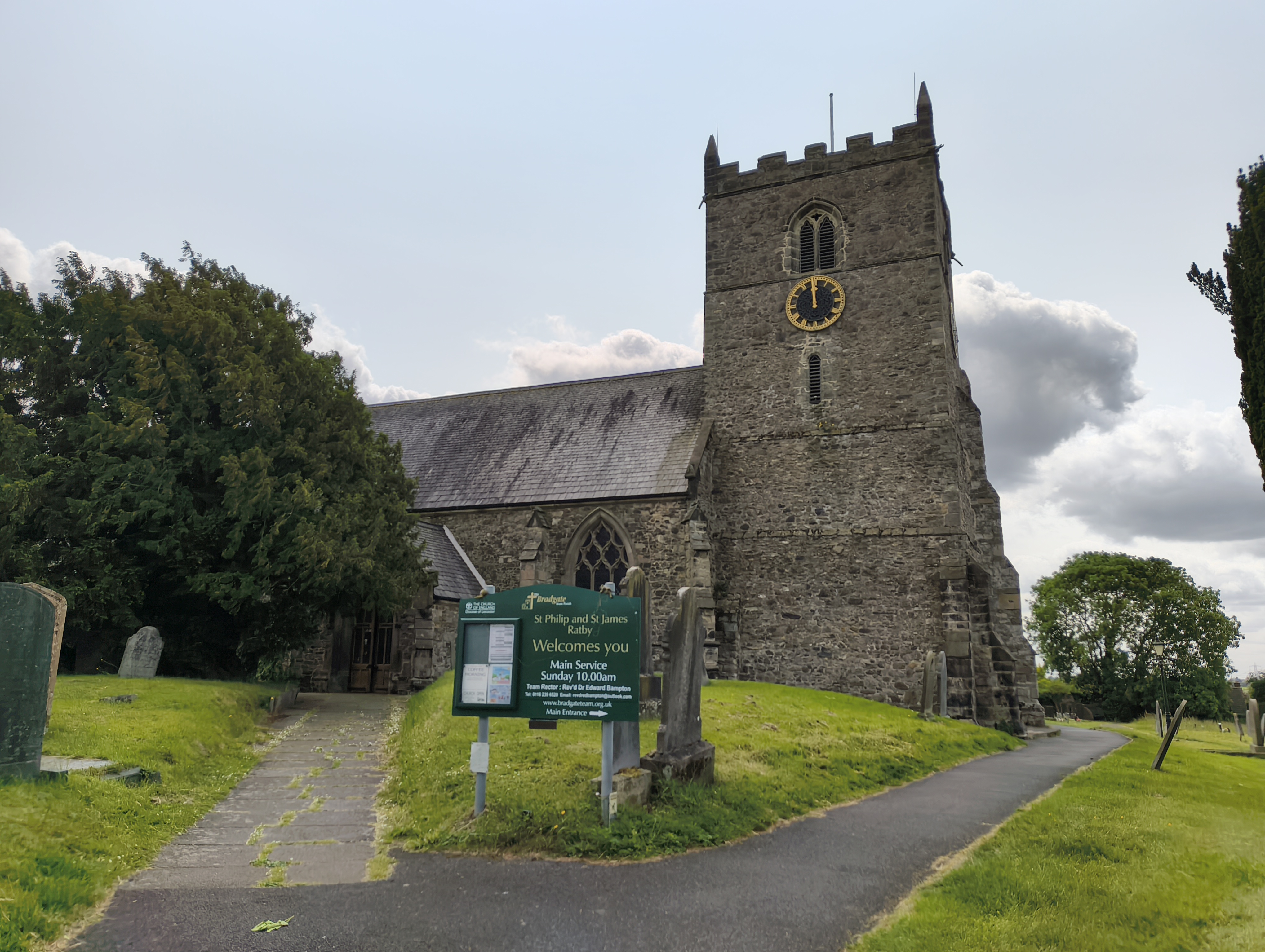 A church in the middle of a graveyard