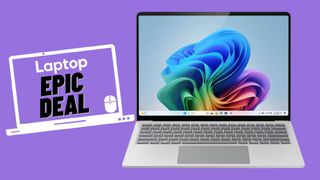 Silver Surface Laptop 7 against purple background