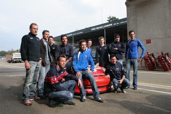 Cooke (l) with other Ridley-riding pros at the Ridley media day on the Zolder racetrack. He was ninth in the world championship road race here three and a half years ago.