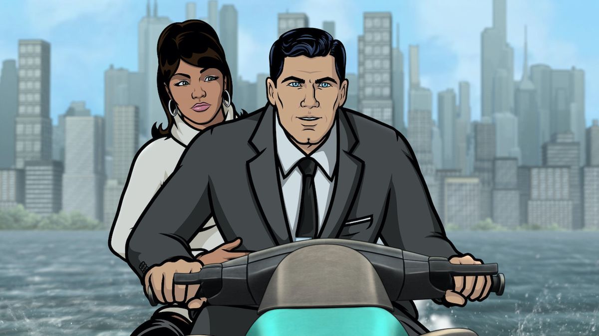 Archer and Lana on motorcycle in Archer