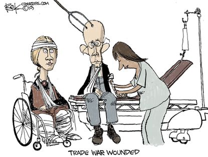 Political Cartoon American Gothic U.S. Farmers Trade War