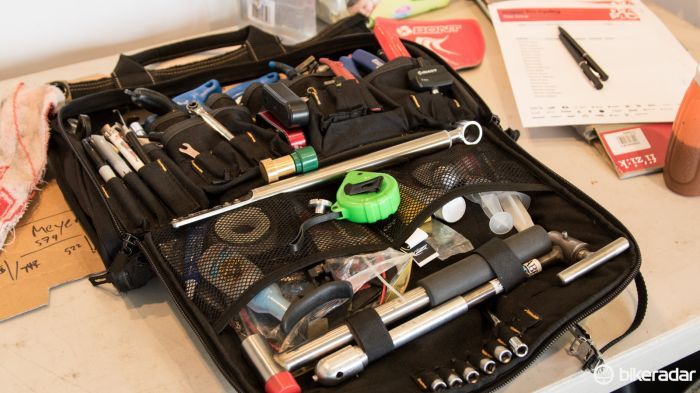 Jeff Crombie's tool bag - he told us he leaves the hard-case toolbox at home as it's just easier to travel with a soft bag inside your suitcase