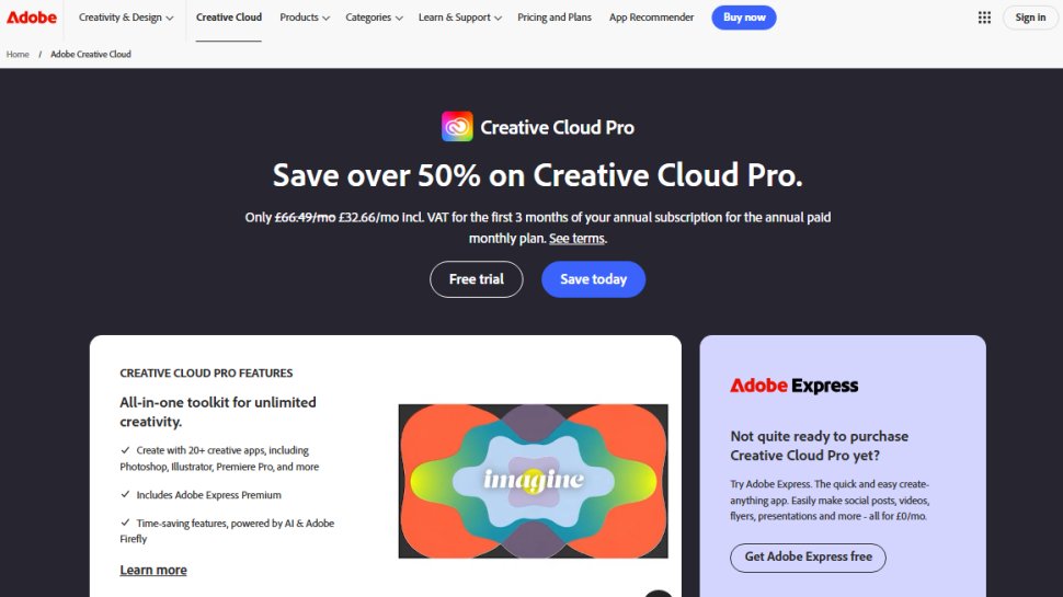 Website screenshot of Adobe Creative Cloud Photography (September, 2025)