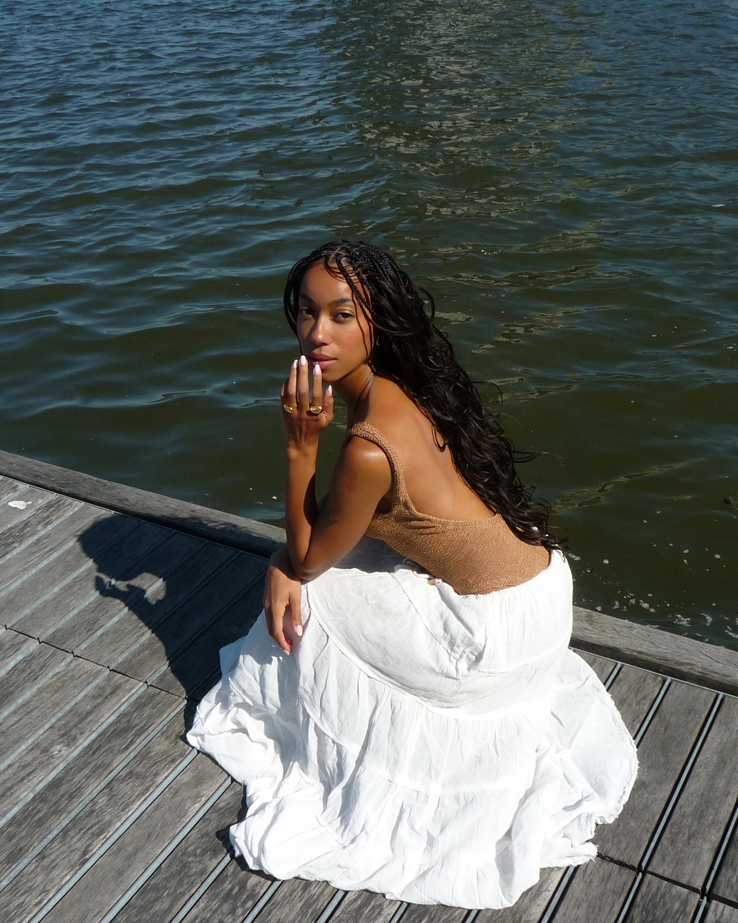 Amaka Hamelijnck wearing long knotless braids