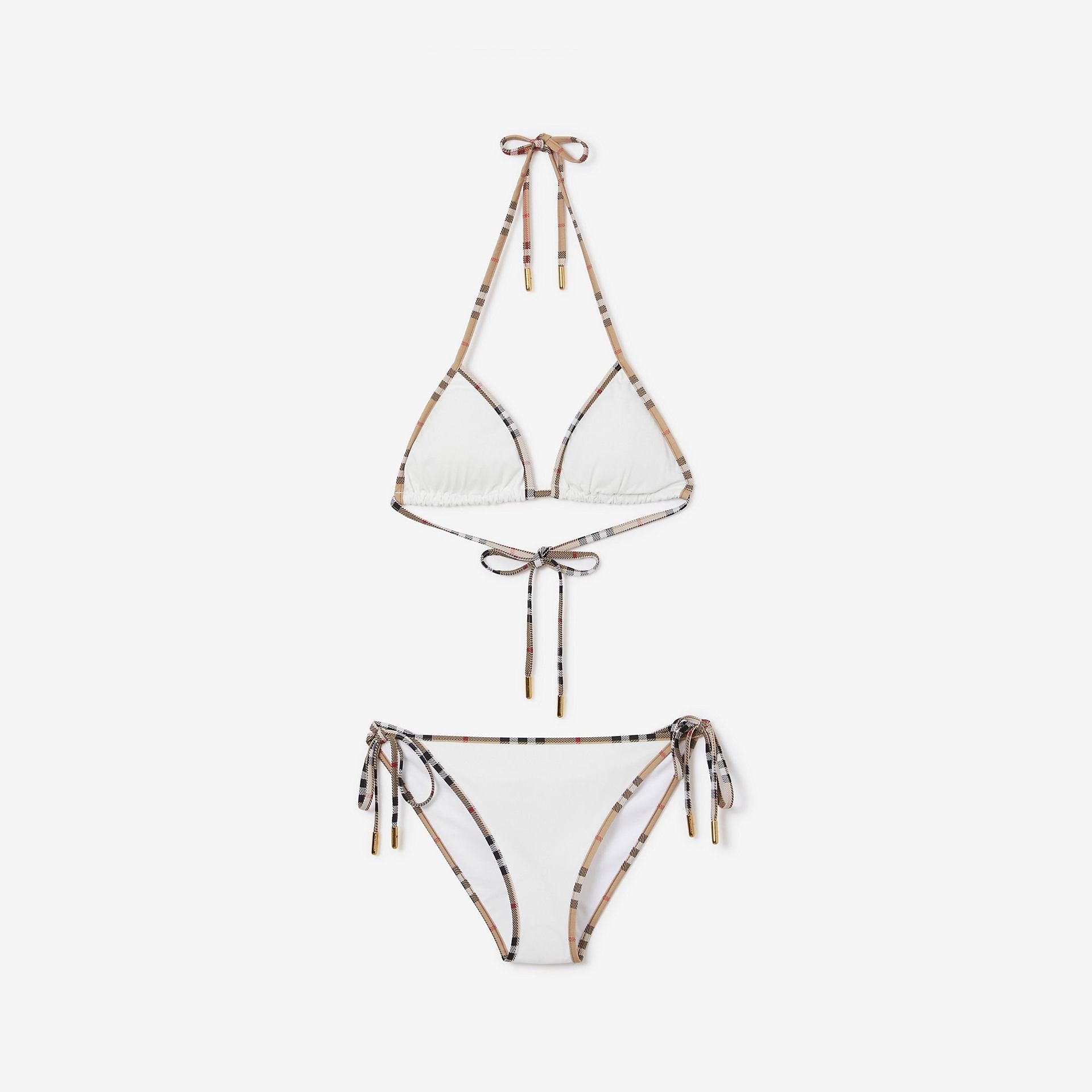 Check Trim Bikini in White - Women, Nylon | Burberry® Official