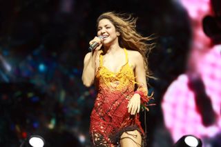 Shakira performs with Bizarrap at the Sahara Tent during the 2024 Coachella Valley Music and Arts Festival at Empire Polo Club on April 12, 2024 in Indio, California.