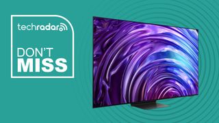 Samsung OLED TV on aqua background