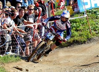 Aaron Gwin (Trek World Racing) at the UCI Mountain Bike Championships in Leogang, Austria.