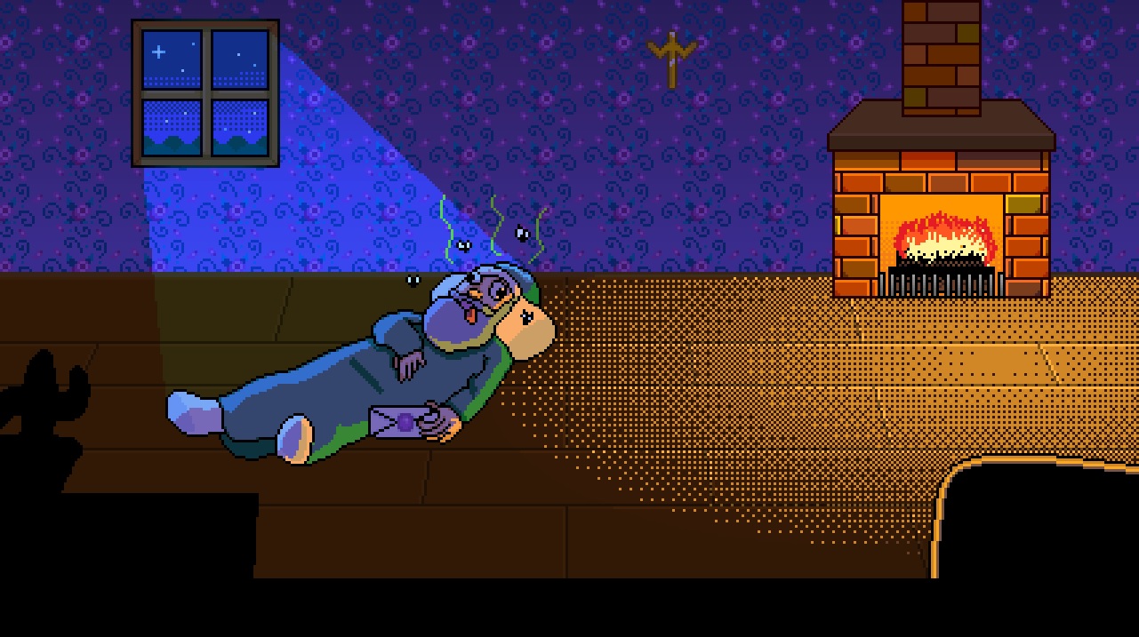 Stardew Valley mod - Grandpa lying on the ground dead surrounded by flies.