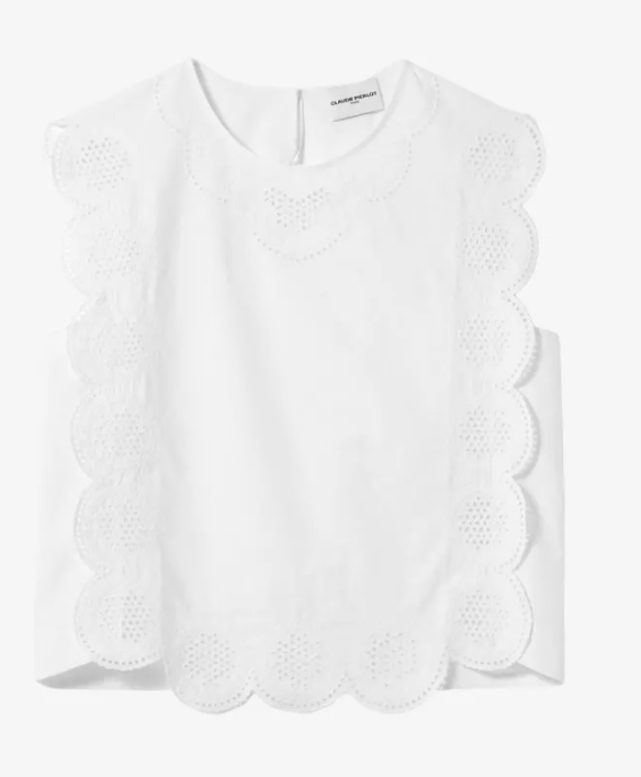CLAUDIE PIERLOT Circle-Embroidered Round-Neck Sleeveless Cotton Blouse