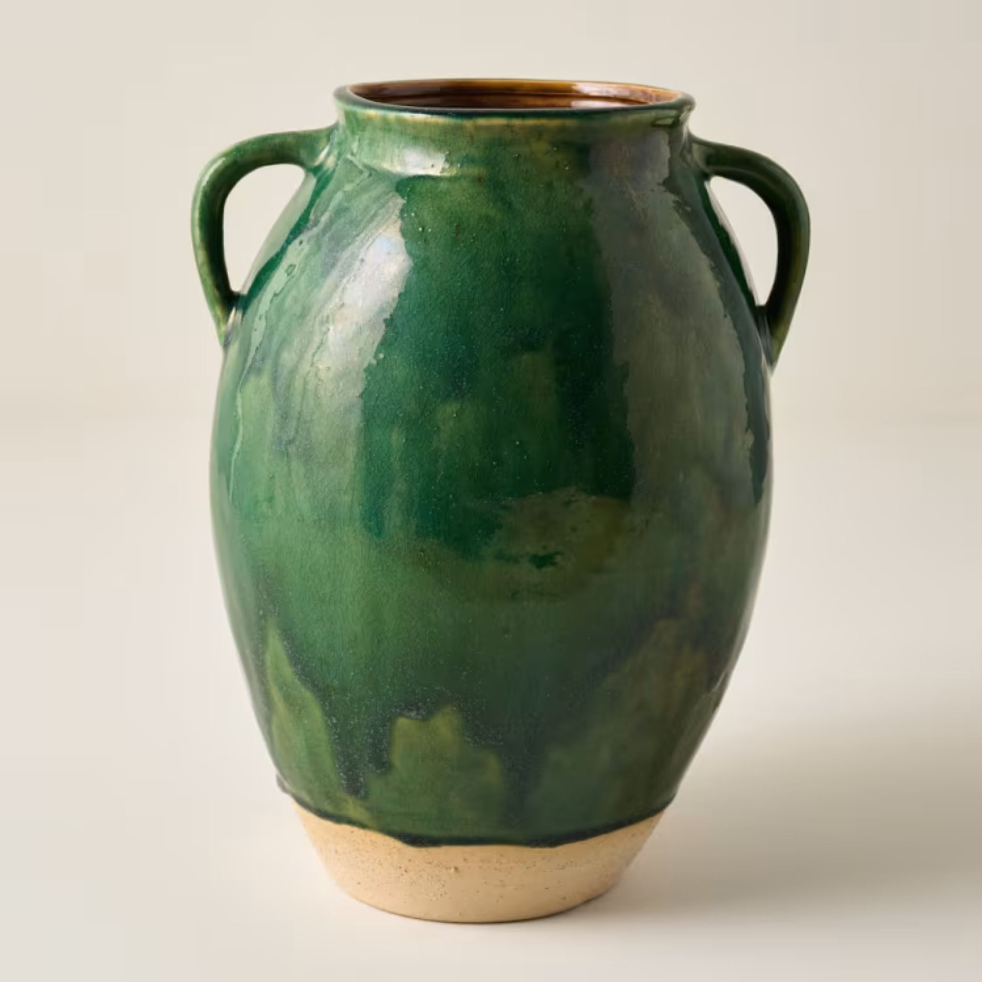 Green glazed vase with handles