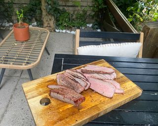 Meat that we cooked on the Weber Go Anywhere on board