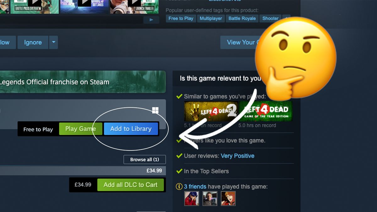 Steam store adds an &#039;Add to library&#039; button