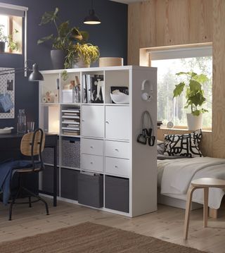 Ikea room divider ideas Kallax unit teenage bedroom