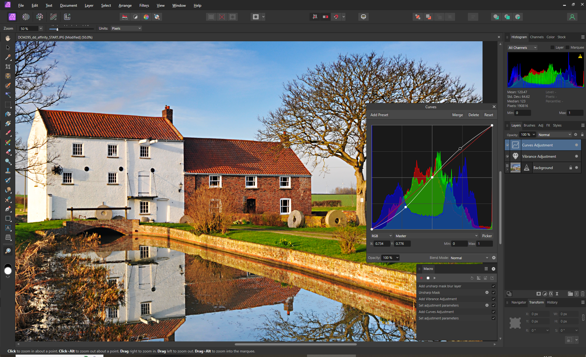 Screenshot showing contrast being adjusted