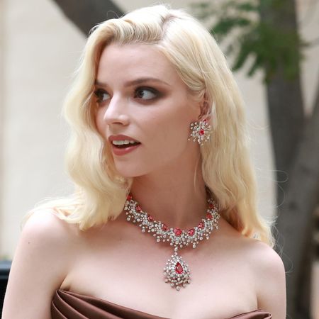 Anya Taylor Joy wears a chocolate corset dress with Tiffany jewels