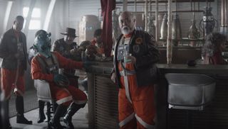 Carson Teva and other pilots in a New Republic bar in The Mandalorian season 3