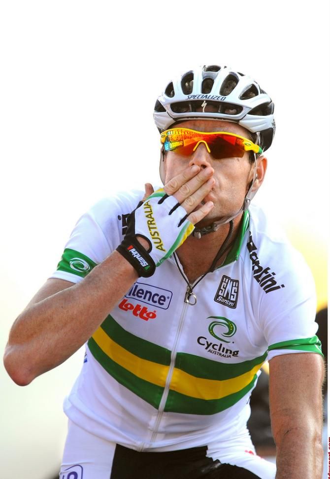 Cadel Evans (Australia) celebrates his 2009 World Championships victory